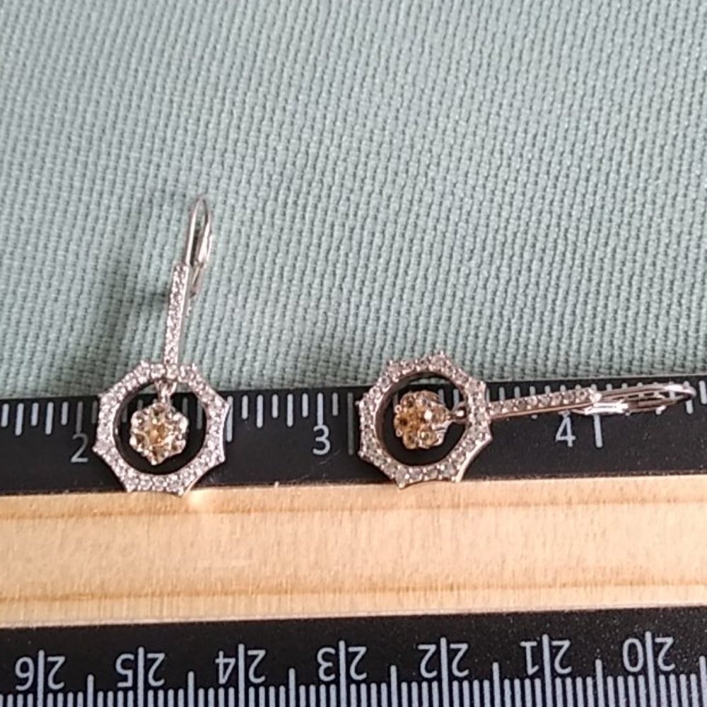 🌻 GOLDEN IMPERIAL TOPAZ, CAMB ZIRCON DROP EARRING - Picture 2 of 5